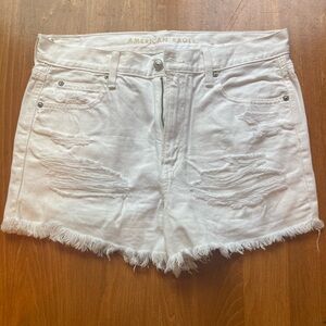American Eagle Outfitters White Jean Shorts Distressed Frayed Hem